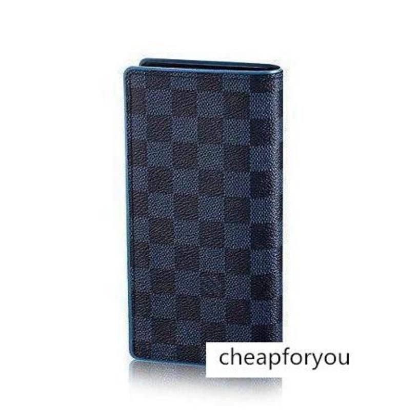 2020 Brazza Long Wallet N63243 Damier Cobalt Canvas New Wallet Oxidized Leather Clutches Evening ...