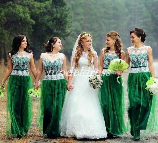  Emerald  Green  Bridesmaid  Dresses  2019 See Through Floor 