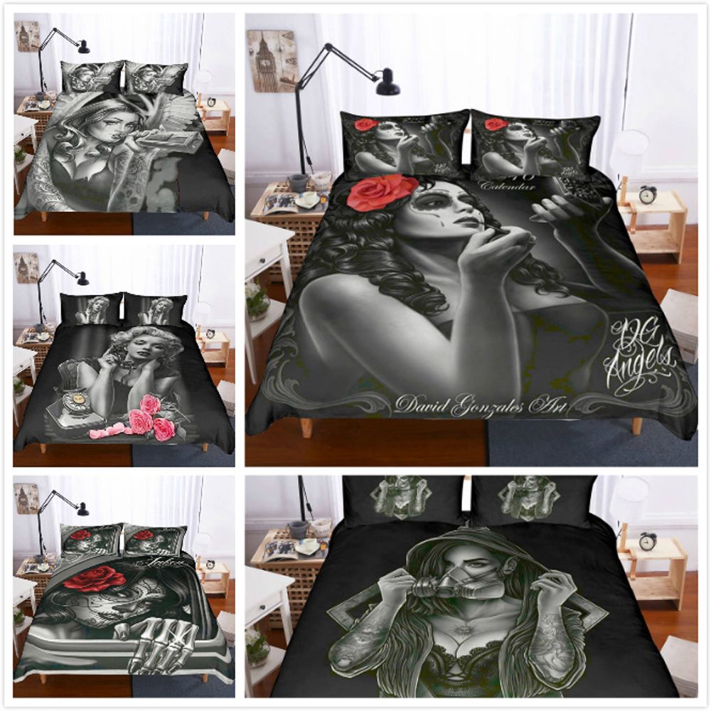 2019 New Punk Style Printed 3d Beauty And Skull Duvet Cover Set