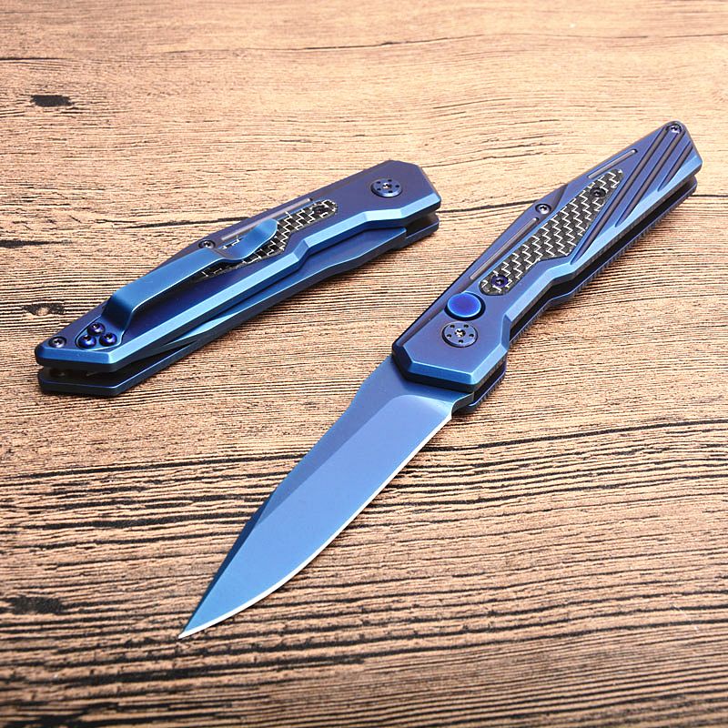 Drop Shipping Auto Tactical Folding Knife 8Cr13Mov Blue Titanium Coated