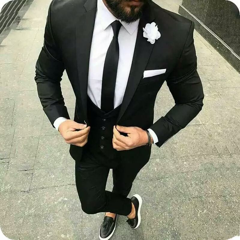 Black Groom Wear Men Wedding Tuxedos Slim Fit Man Suits Blazer Notched ...