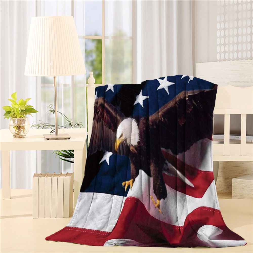The Flying Bald Eagle And USA Flag Flannel Throw Blanket Lightweight Cozy Bed Sofa Blankets