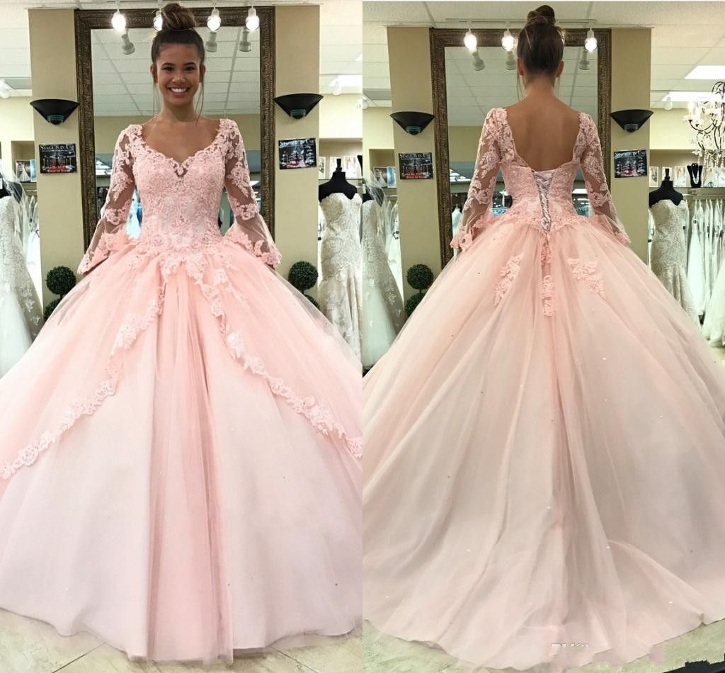 light pink long sleeve gown