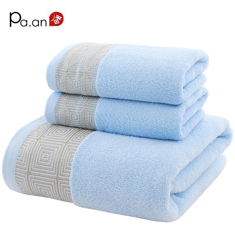 Blue Cotton Towel Sets Geometric Embroidered Hand Towel Bath Towels