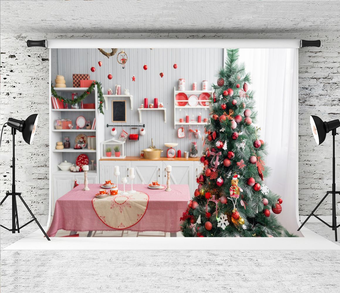 Kitchen christmas backdrop background decor backdrops grey scene decorating studio baby light interior dbd wall shelves laeacco preparing lunch photographic 2021 Dream 7x5ft Indoor Red Christmas Decor Photography Backdrop Light Grey Kitchen Photo