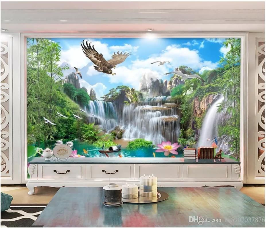 Custom Large Scale Mural 3d Photo Wallpaper Waterfall Eagle Landscape