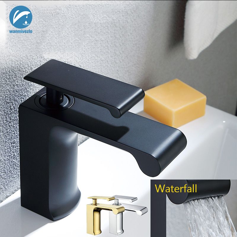 Waterfall Spout Single Lever Bathroom Sink Faucet Deck Mount One Hole Basin Mixer Taps Brass Hot And Cold Basin Washing Taps