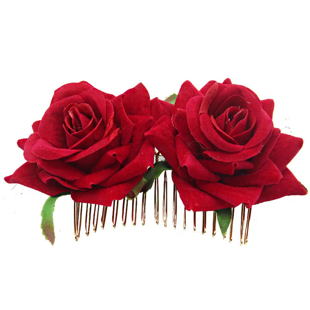 White Red Rose Flower Hair Combs For Bridal Fashion Handmade