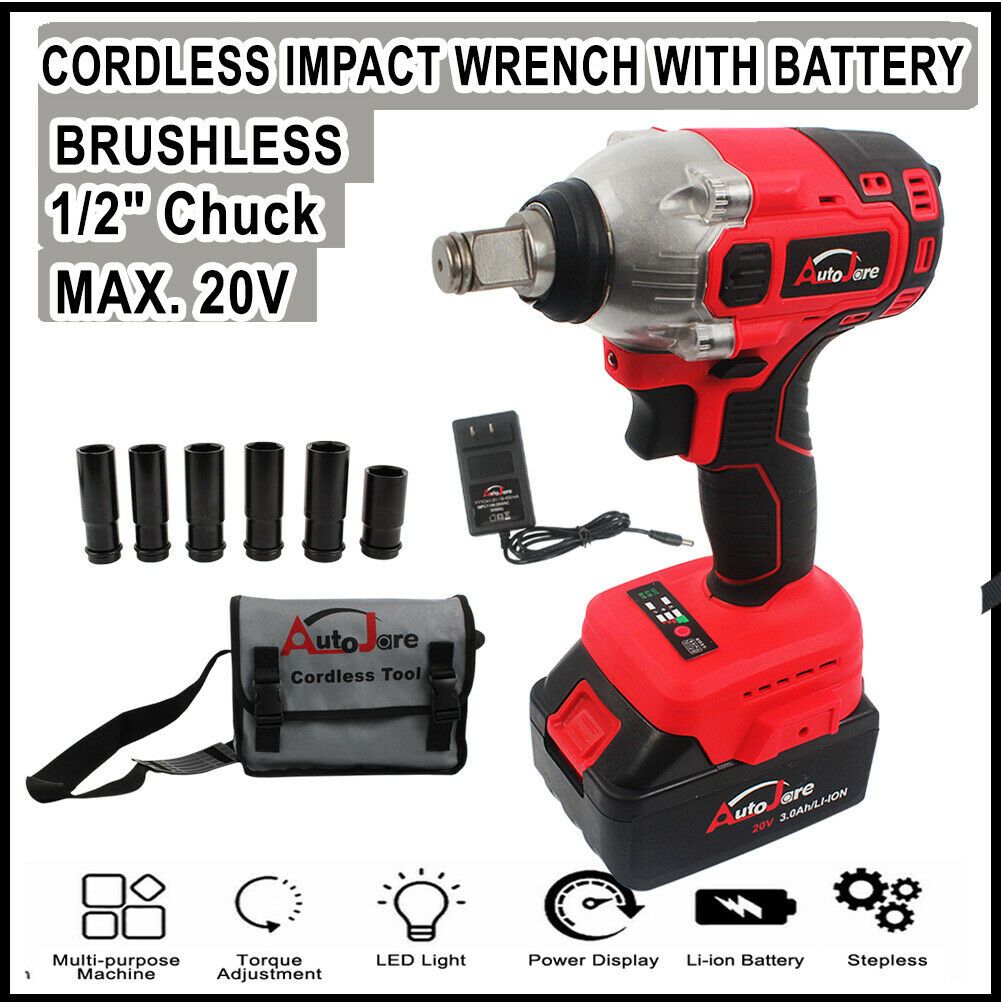 2020 Impact Wrench Sockets Set 20V Battery Cordless 1/2 Rattle Gun