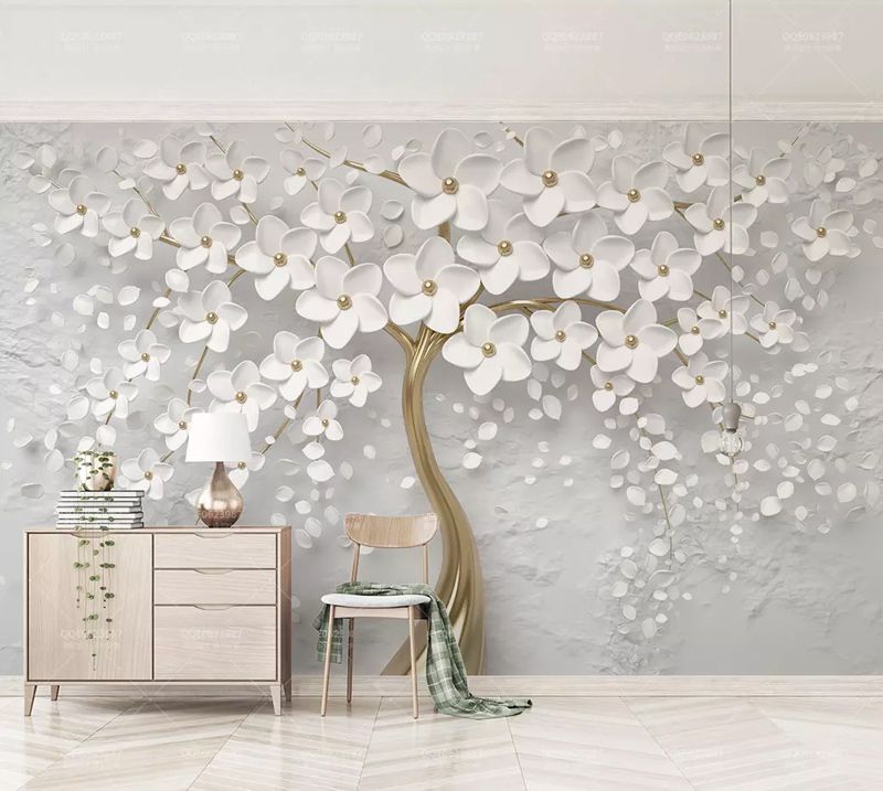  Elegant  White Flower  Wallpaper  Luxury Jewelry 3D Custom 