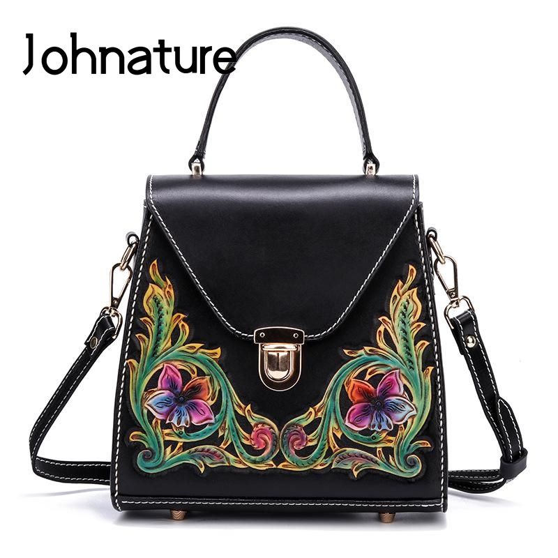 Johnature 2020 New Luxury Handbags Women Bags Designer Handmade Leather Carving Retro Genuine ...