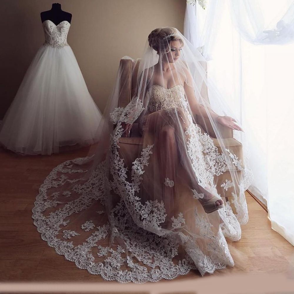 Beautiful Royal Bridal Veil with Comb Bling Sequins Lace 3M Long Soft Tulle main image 1