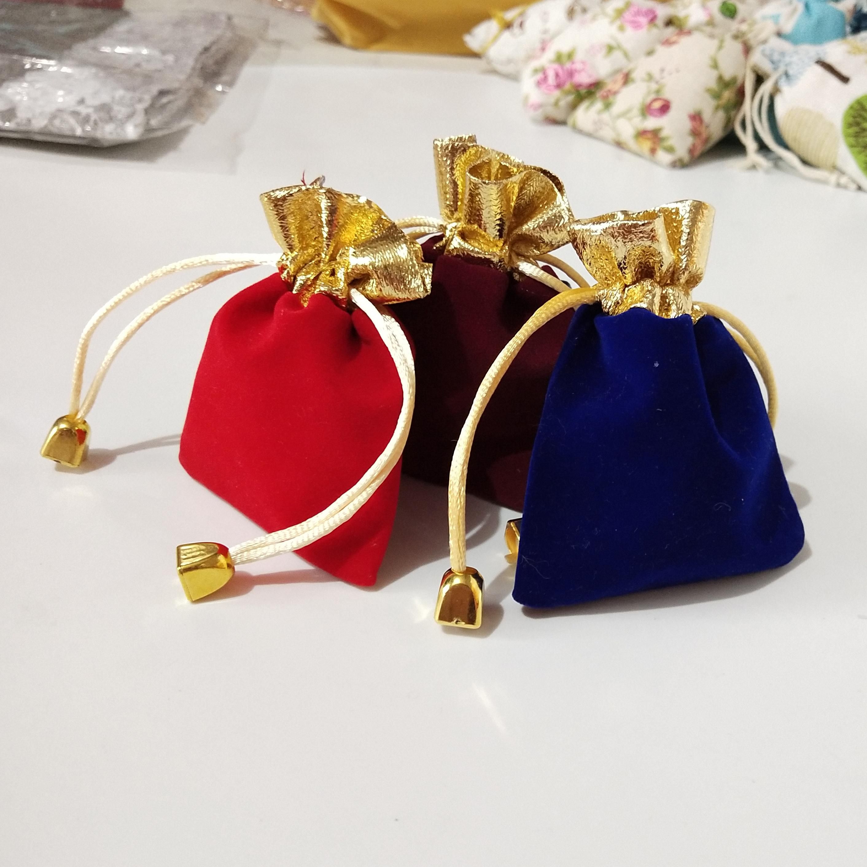 2020 Gold Side Velvet Drawstring Pouch Bag 2 Sizes Jewelry Packaging ...