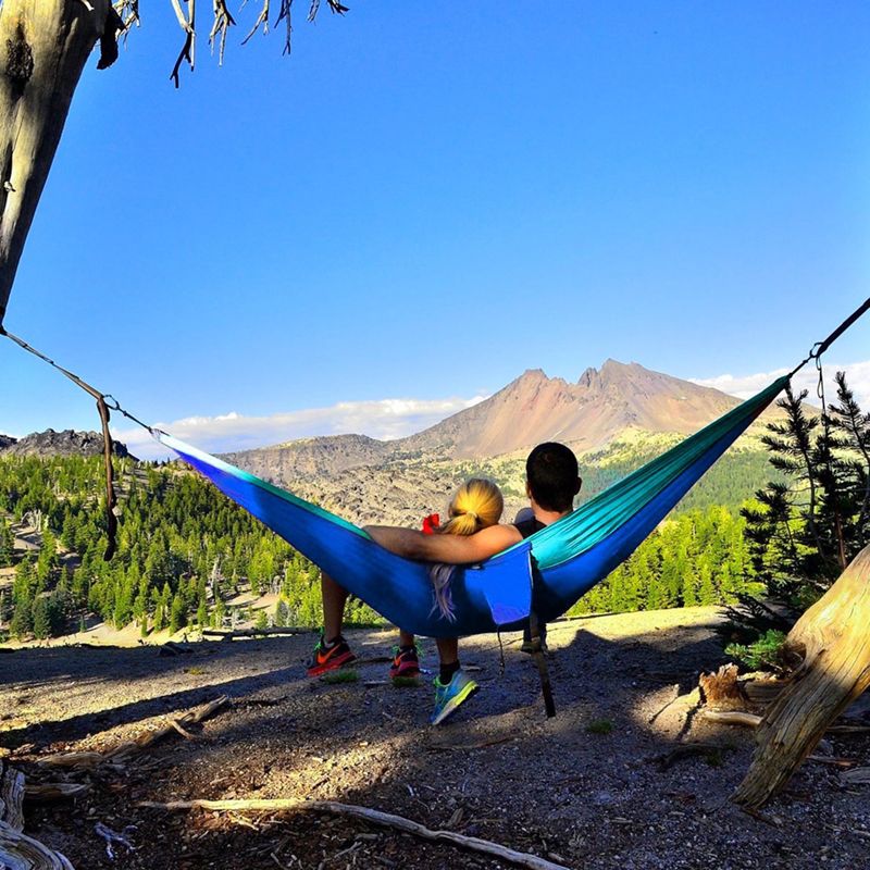 Two Person Outdoor Garden Swing Hammock Chair Furniture Camping Travel Hammock 2 Steel Carabiner 2 Nylon Strength Tree Belt