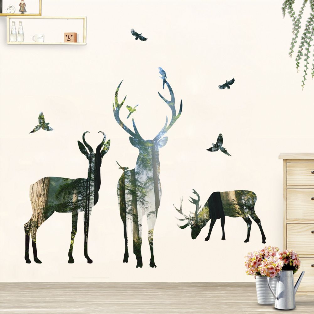 Deer Wall Decal Elk Art Sticker Pvc Self Adhesive Forest Woodland Decorative For Living Room Bedroom Removable