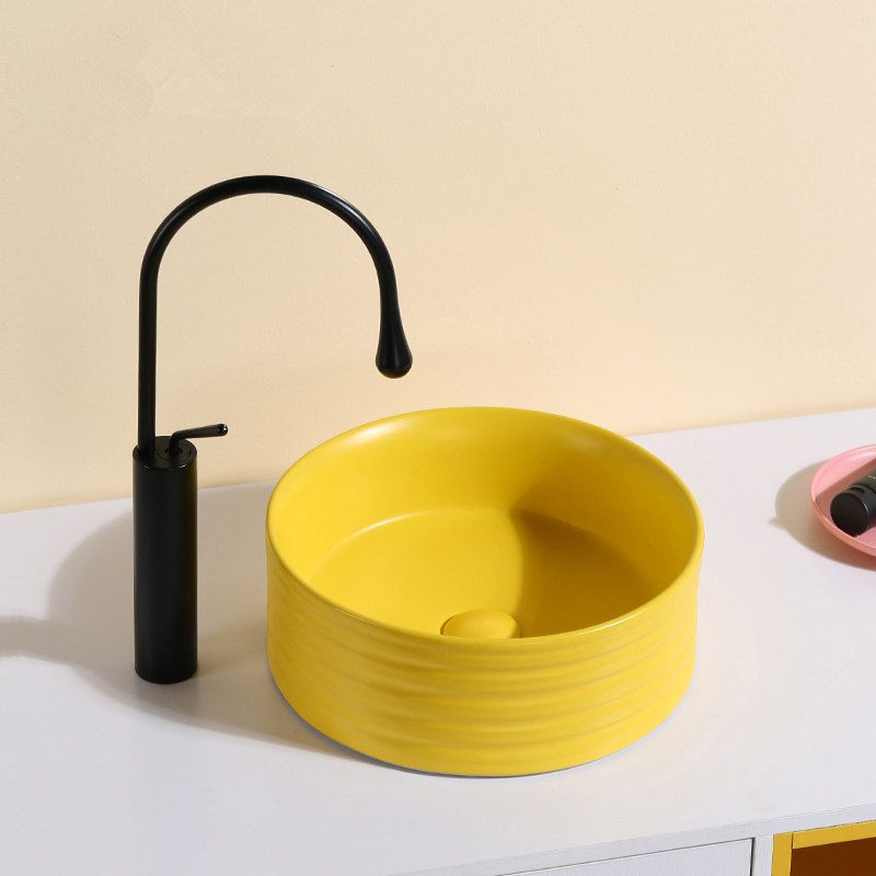 2021 Matte Yellow Ceramic Vessel Bathroom Sinks Above Counted With