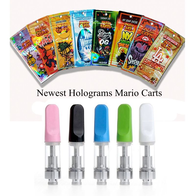 New Hologram Mario Carts White Black Empty Vape Cartridges Flat Tip 510