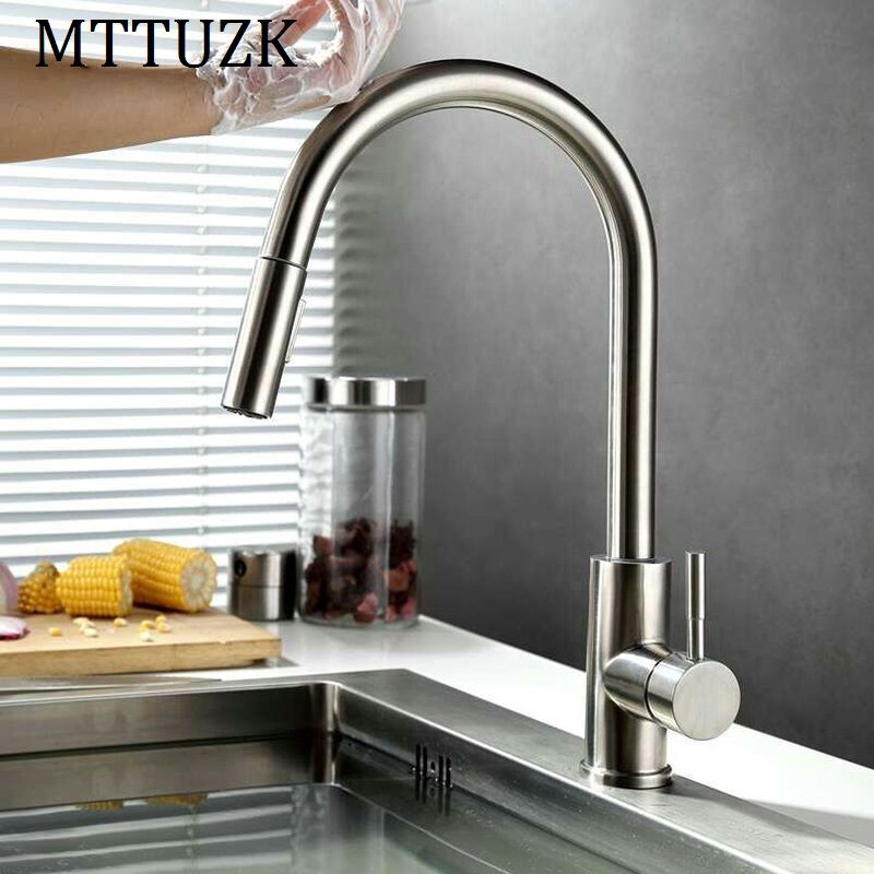 Mttuzk Smart Touch Sensor Kitchen Faucet Faucets Water Saving Basin Tap Hot And Cold Mixer Stainless Brushed Taps