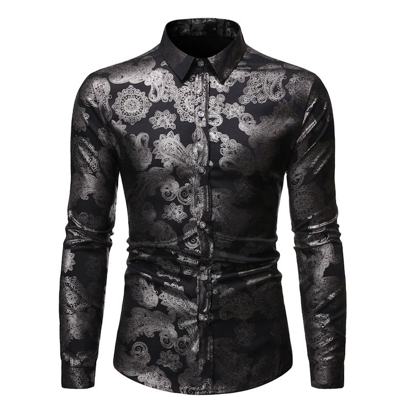 2021 Hot Mens Hipster Gold Peony Flower Printed Shirt Brand Slim Fit