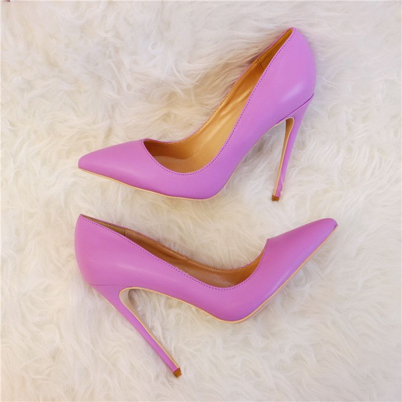 Violet Matte Women Leather Pointed Toe Stilettos Extremely High Heels ...