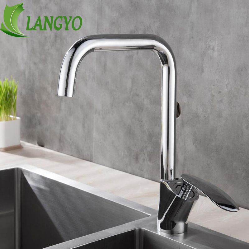 Chrome Black Kitchen Faucet 360 Degree Rotation Rule Shape Curved Pipe Tap Basin Plumbing Hardware Brass Sink