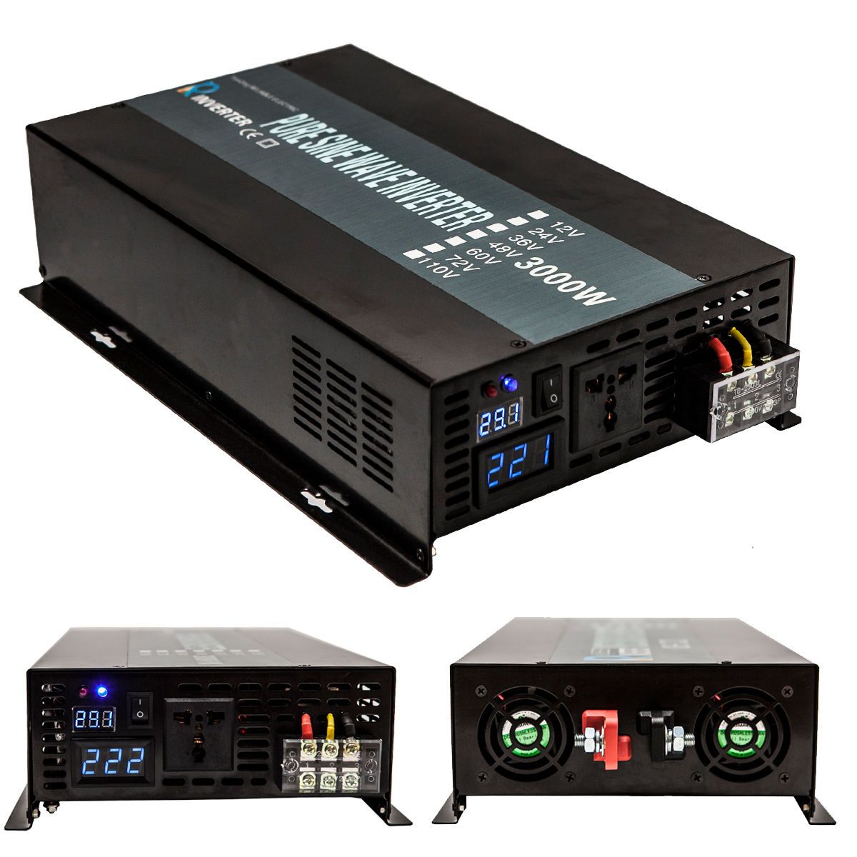 2020 3000W Car Power Inverter 12V/24V Dc To 120/220V Ac Pure Sine Wave