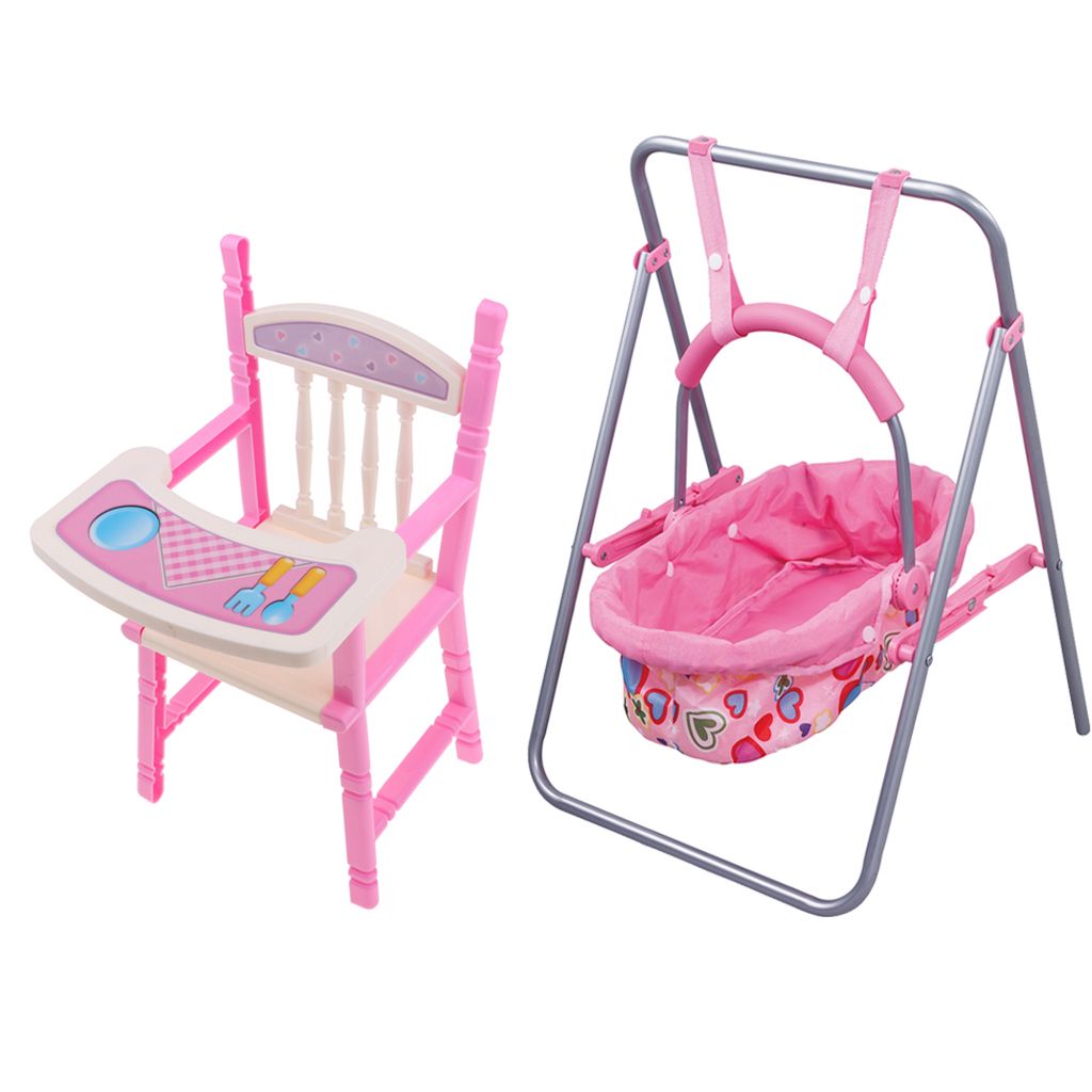 Lifelike Baby Doll Abs Swing Cradle High Chair Model Kids Pretend Toy Role Playing Nursery Room Dollhouse Decoration
