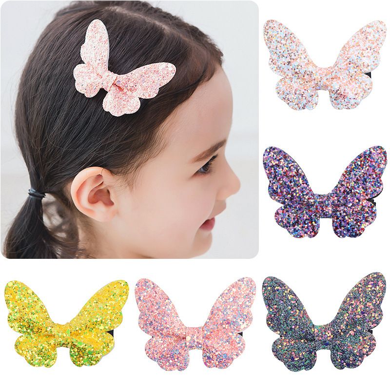 Cute Baby Girls Glitter Butterfly Hairpins Hair Clips Shiny Sequins