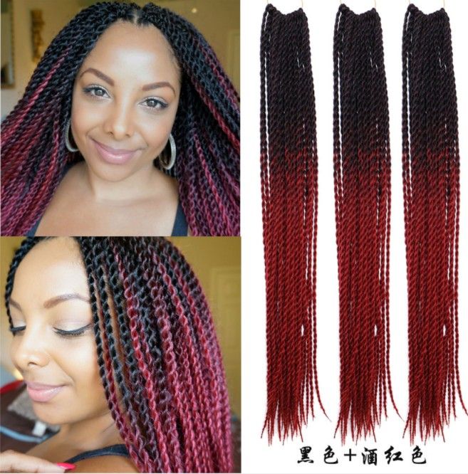 2020 Black Burgundy Synthetic Twist Braids Hair Extensions