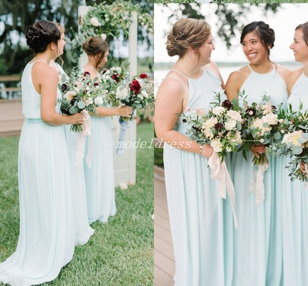 Mint Green Boho Plus Size Bridesmaid Dresses Spaghetti Sweep Train