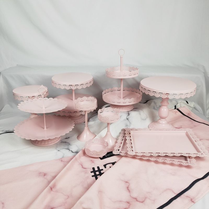 pink white set tray metal cupcake wedding dessert 2 tier cake stand