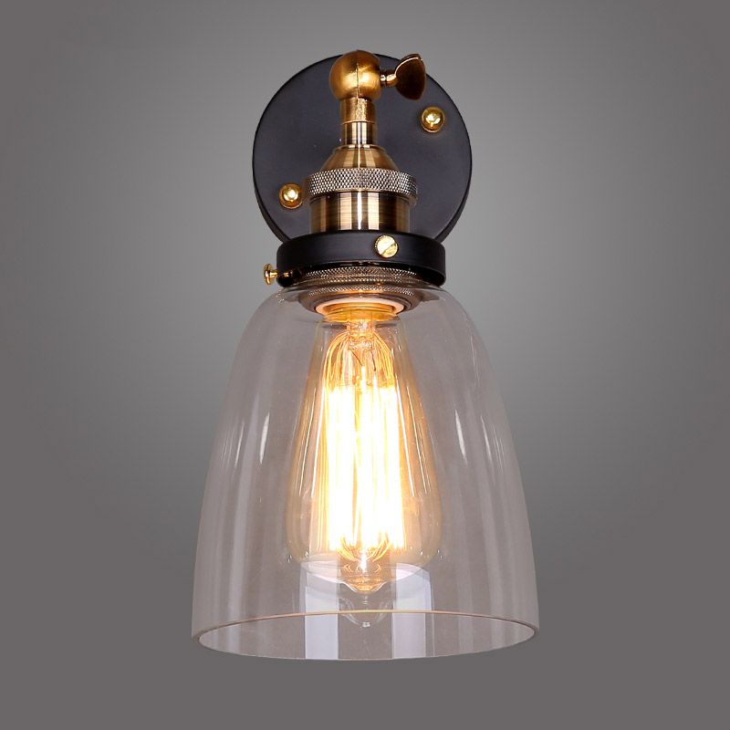 Vintage Industrial Clear Glass Shade Metal Base Swing Arm Indoor Wall Sconce Lighting Fixture Lights Lamp Single Edison Bulb 110v