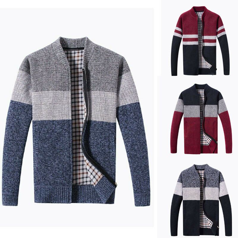 2020 Winter Men Sweater Coats New Long Sleeve Zipper Up Patchwork ...