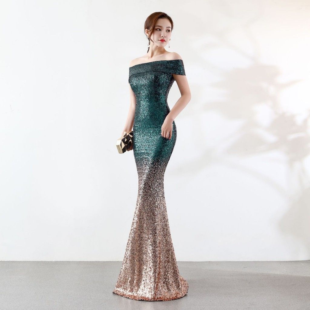green and gold gown