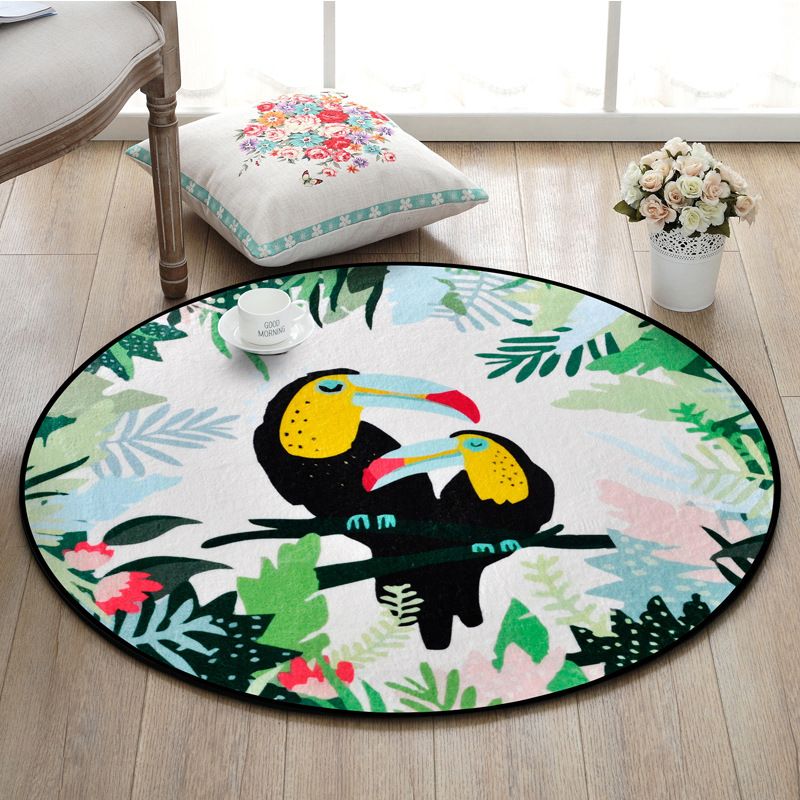 Cartoon Animals Printed Round Carpets Kids Room Polyester Floor Mat For Bedroom Play Tent Area Rug And Living