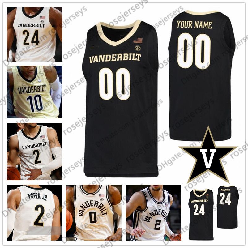 Custom Vanderbilt Commodores 2020 Basketball White Black Gold 10 Garland 24 Aaron Nesmith 0