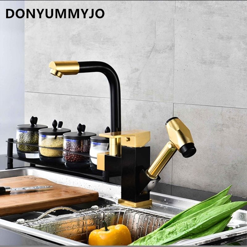 1pc Space Aluminum Pull Out Kitchen Sink Faucet Washing Dish Bowl Hot And Cold Water Rotating Stretching Universal Tap