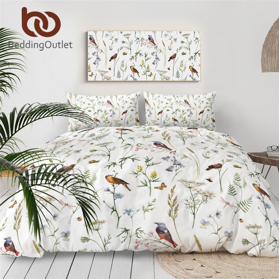 Beddingoutlet Watercolor Floral Bedding Set Butterfly Birds