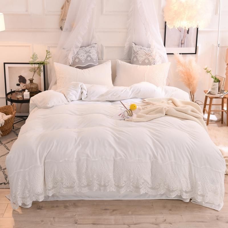 White Fleece Winter Bedding Set Queen King Size Bed Sheet Fitted Duvet Cover Pillowcase Ropa De Cama Linge Lit