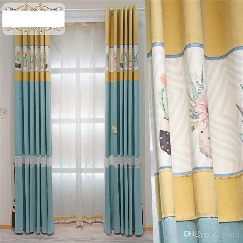 Chevron Print Embroidered Stitching Blackout Curtain Living Room