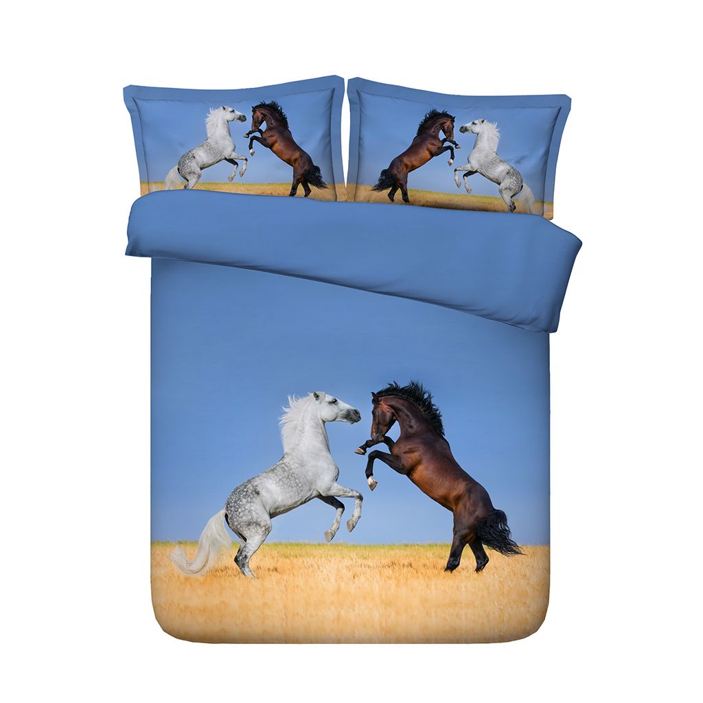 Horses Jumping In Desert 3d Horse Comforter Cover Set Cotton Microfiber Bedding 3 Piece Animals Printed Duvet