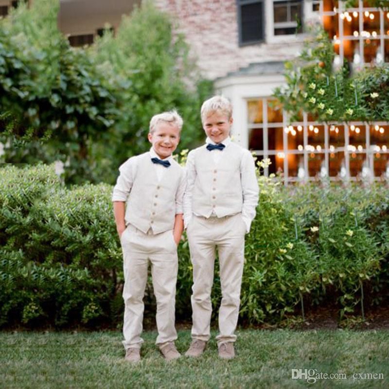 Custom Beach Wedding Suits For Men Linen Ivory Boy Suits Kids