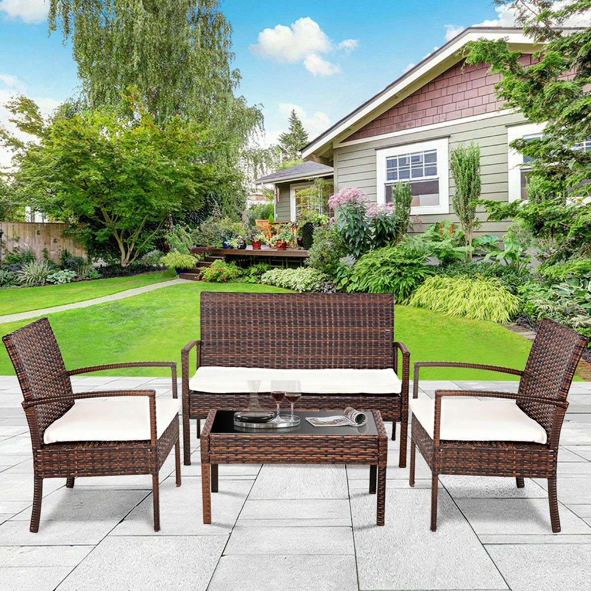 Compre Set De 4 Muebles De Patio De Ratán De Jardín Sofá De Jardín