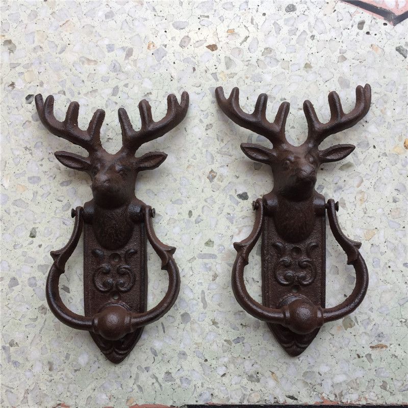 Vintage Door Knocker Cast Iron Reindeer Deer Stag Head Door Handle Door Latch Country Rural