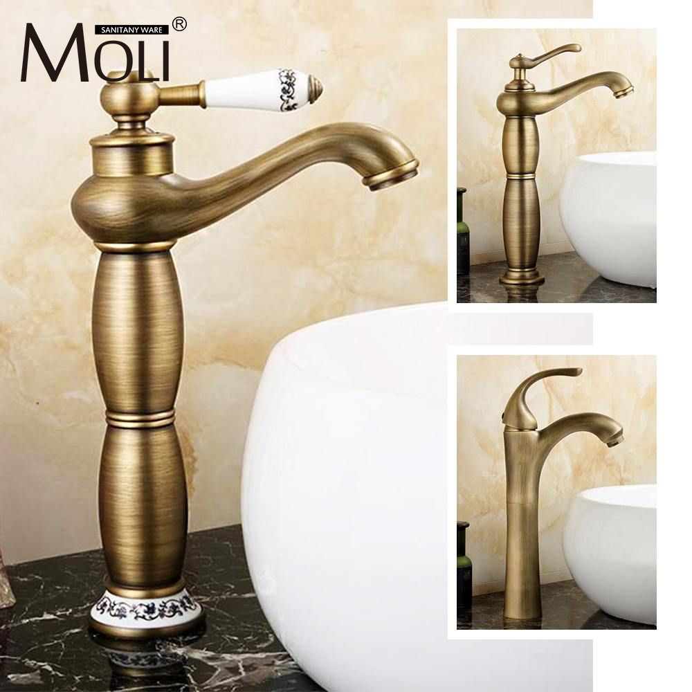 Tall Antique Bronze Basin Sink Mixer For Bathroom Vessel Sink Faucet Antique Brass Vessel Sink Faucets Basin Mixer Taps