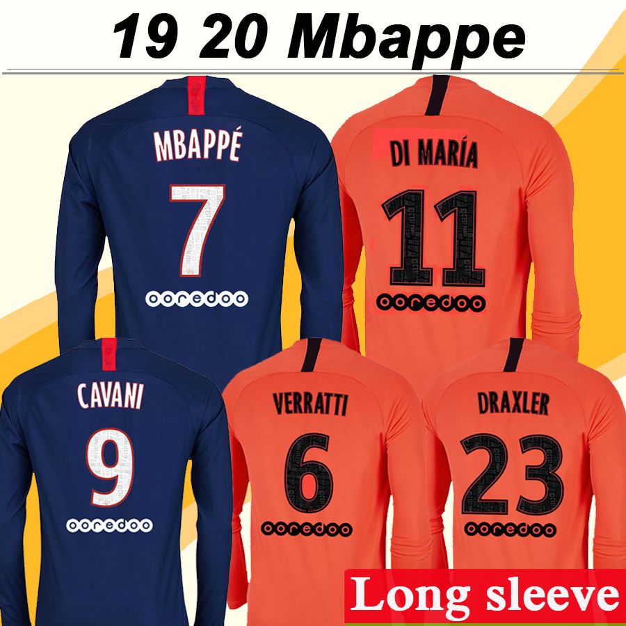2020 19 20 MBAPPE Long Sleeve Soccer Jerseys DI MARIA CAVANI Home Away