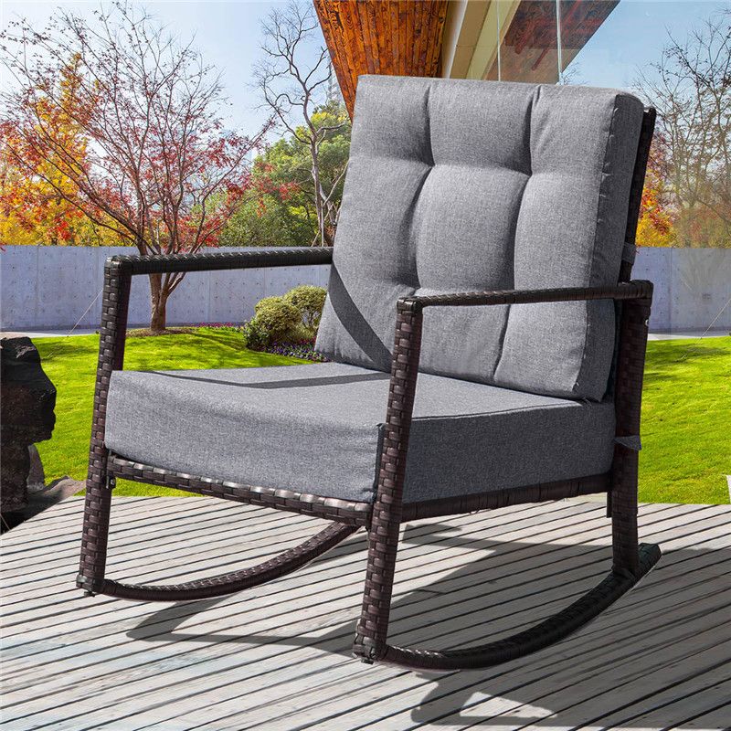 2020 Cushioned Rattan Rocker Chair Rocking Armchair Chair Outdoor Patio