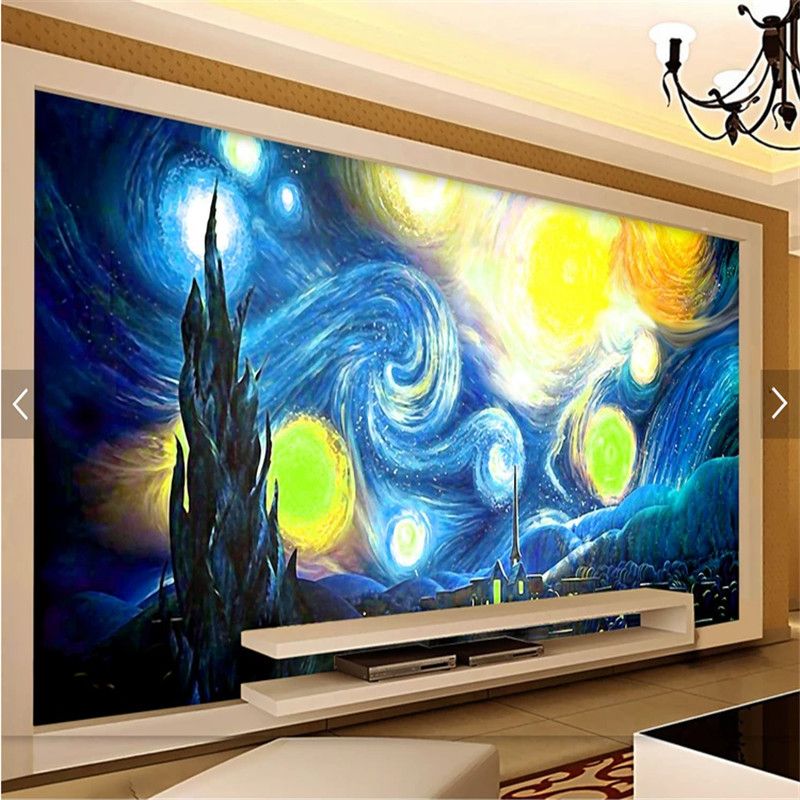 Custom 3d Photo Wallpaper Van Gogh Starry Sky Oil Painting Living