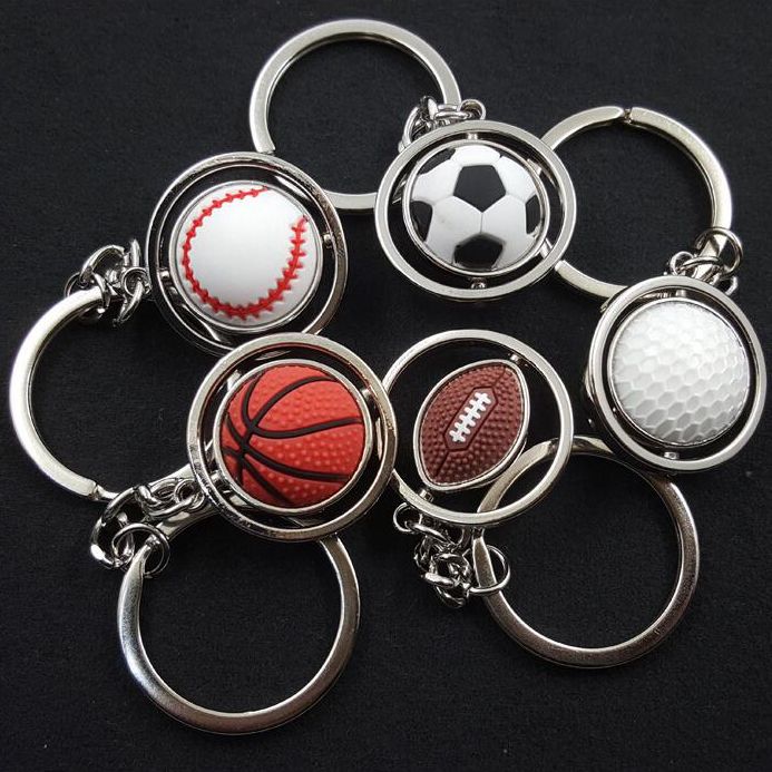 3D Sports Keychain Rotating Basketball Soccer Tennis Ball Keyring Key