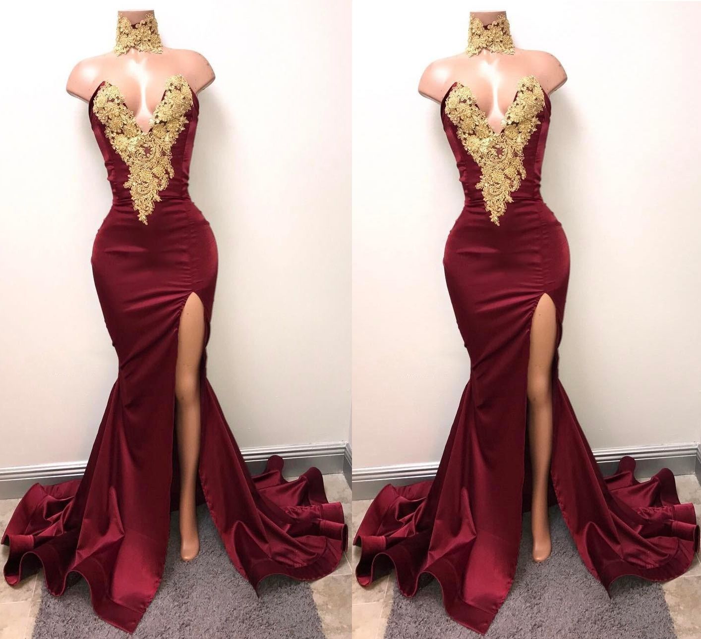 Compre Vestido De Fiesta De Sirena Dividida De Lado De Vino Rojo Formal